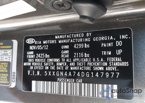 2013 Kia Optima Ex z USA, uszkodzony, nr VIN 5XXGN4A74DG147977